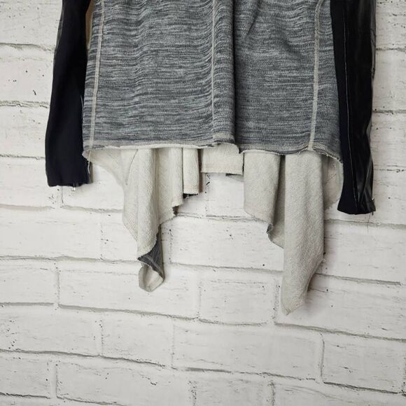 BlankNYC Waterfall Faux Leather Knit Drape Jacket Black Gray Size Small - Picture 11 of 15